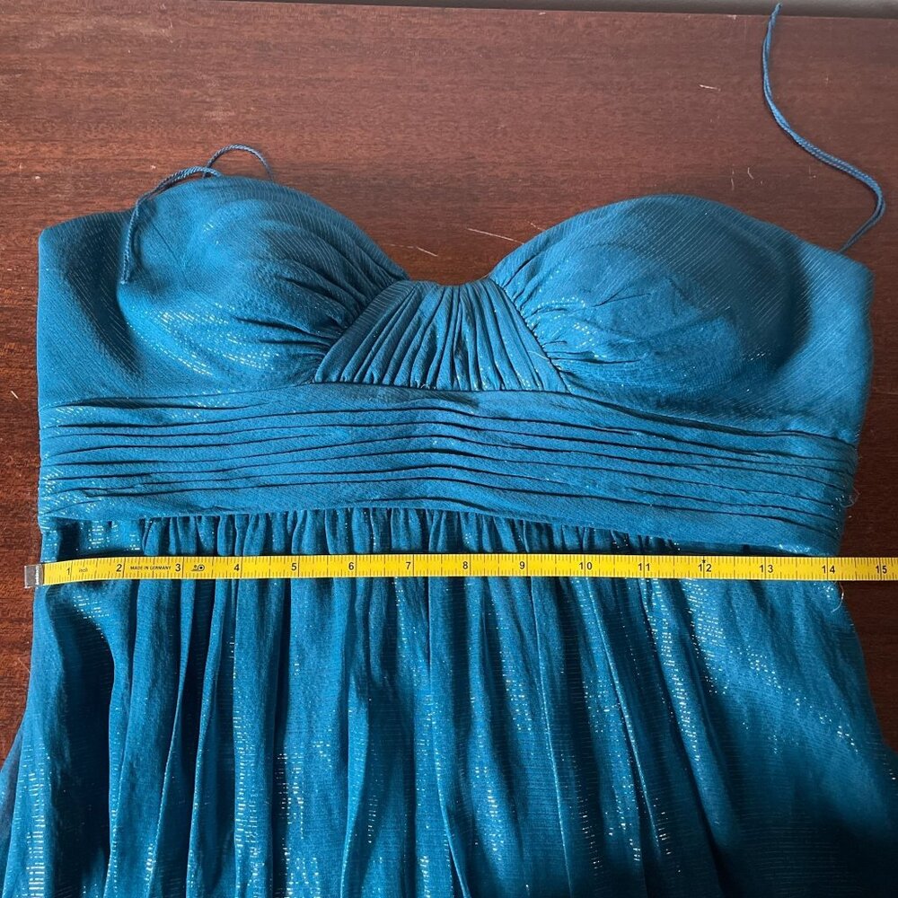 Vintage Aqua Silk Blend Fairycore Strapless Maxi Dress Floral Boho Goddess Sz 6 - Picture 11 of 16